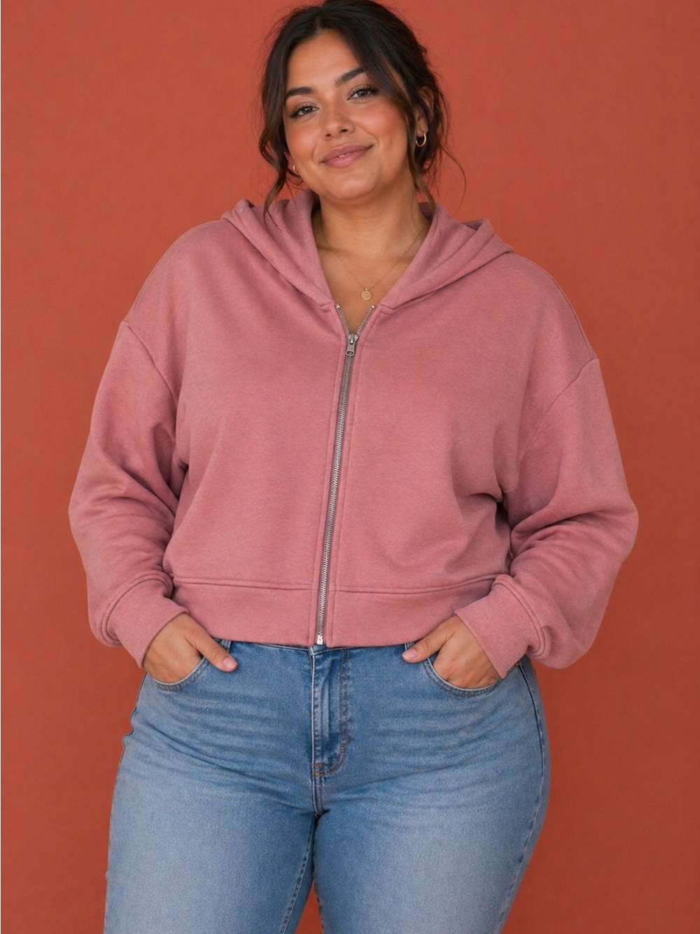 a new day Brick Red Zip-Up cropped Hooded Jacket